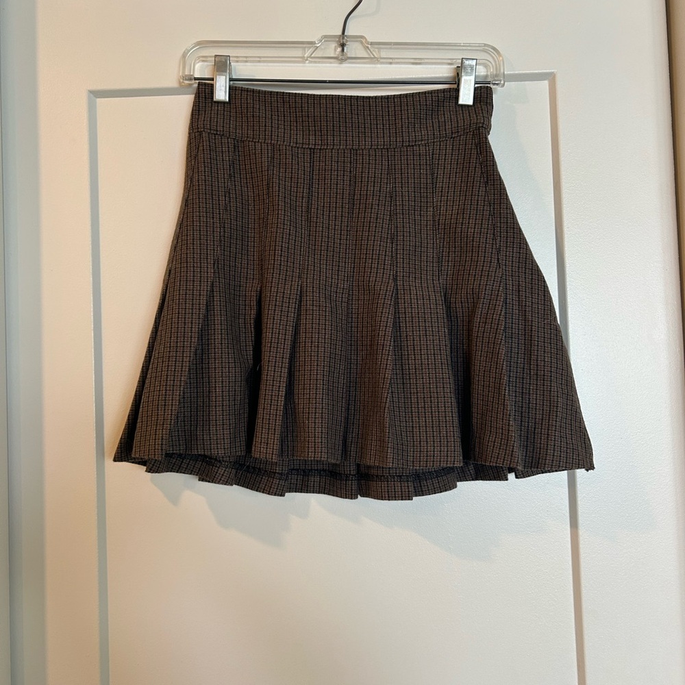 Brown Plaid Pleated A-Line Women's Skirt